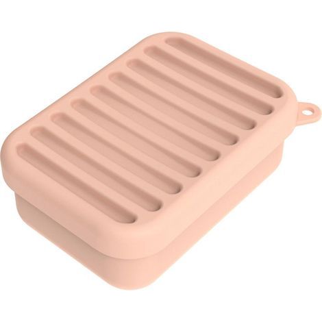 Porte-savon de voyage en silicone étanche avec couvercle anti-gouttes, design compact et portable, porte-savon, rose. (1/5)