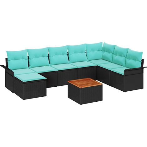 Gartensofa-set mit Kissen 9 pcs Schwarz Poly-Rattan vidaXL