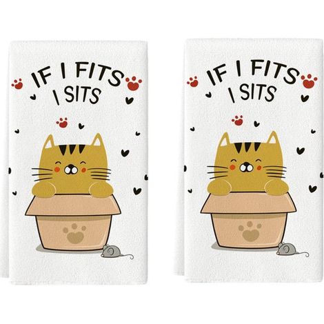 Paños de cocina adorables con estampado de gato de dibujos animados, 2 piezas, 40 x 60 cm, puede usar posavasos resistente calor hornear galletas (1/5)