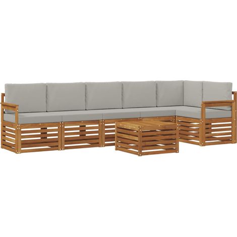 Sectional Sofa Set with Cushion 7 pcs Natural and Light Grey vidaXL