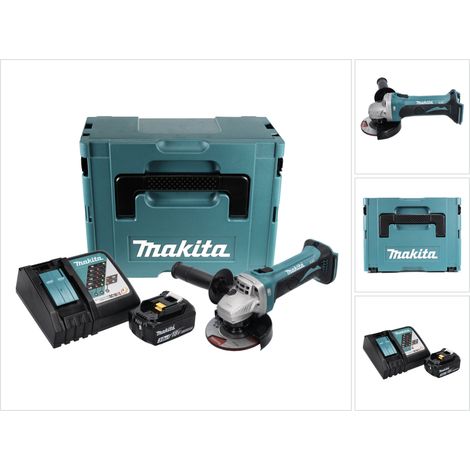 Makita DGA 452 RF1J Meuleuse d'angle sans fil 18 V 115 mm + 1x Batterie 3,0 Ah + Chargeur + Makpac