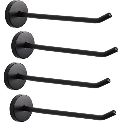 Crochets muraux robustes pour peignoirs, à long bec, en acier inoxydable, finition noir mat, longueur 145 mm/6 mm - Lot de 4