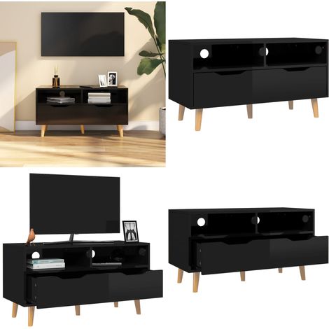 Meuble TV noir brillant 90x40x48,5 cm bois d'ingénierie - Meuble Tv - Meuble Audio - Armoire Stereo - Rangement Tv - Meuble Salon - Home & Living
