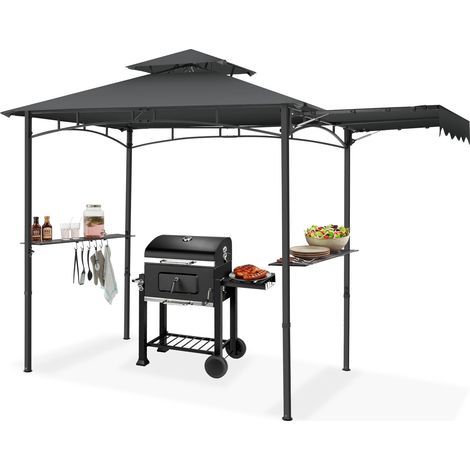 Pavillon barbecue Maracaibo avec auvent, résistant aux intempéries, capote anti-vent - (1/5)