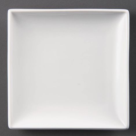 Assiettes carrées 240 mm lot de 12, porcelaine blanche, passe au four, au micro-ondes, au lave-vaisselle et au congélateur, U155 (1/2)