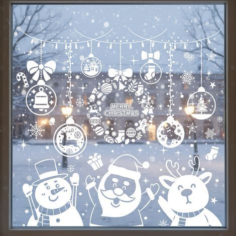 187 pièces, 6 feuilles d'autocollants de Noël pour fenêtres avec flocons de neige, décorations festives réutilisables (1/5)