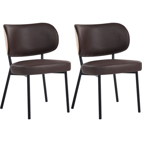 Set di 2 sedie da pranzo in ecopelle con gambe in ferro nero marrone scuro Wonder