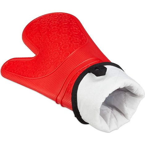 Silikon-Ofenhandschuhe, hitzebeständige, rutschfeste Kochhandschuhe mit weichem Baumwollfutter, temperaturbeständig bis 230 °C, hitzebeständige Handschuhe zum Kochen und Backen – Rot