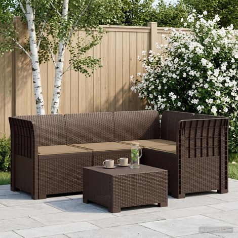 vidaXL Sofá de Jardín para 4 Personas con Cojines Estilo Rattan PP (1/5)