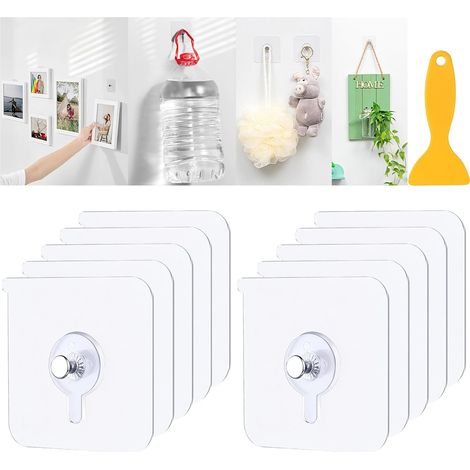 10 Pcs Accroche Tableau Sans Percer, Crochet Adhesif Mural Tableau Accroche Cadre Sans Trou, Crochet Mural Transparent Étanche Imperméables Fixation Murale Sans Percer (1/5)