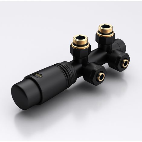doporro Design Anschlussventil für Heizkörper mit Thermostat Schwarz Mittelanschluss 187 mm