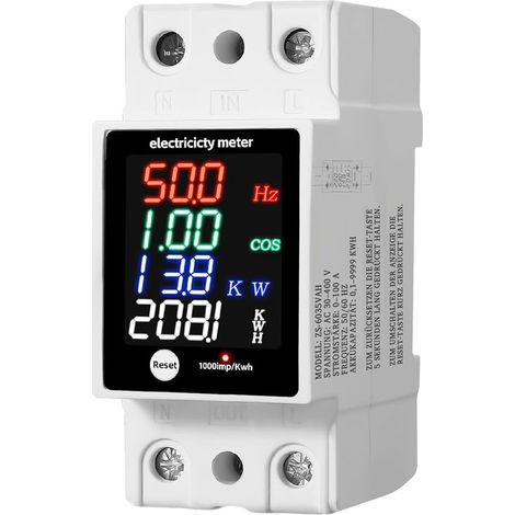 LCD Digitale Stromzähler 5(80) A 220V B Geeicht,Intelligente Echtzeitanzeige,Wechselstromzähler Hutschiene KWh Zähler 1-phasiger 2-poliger 2P-DIN-Schienen-Stromzähler (1/5)