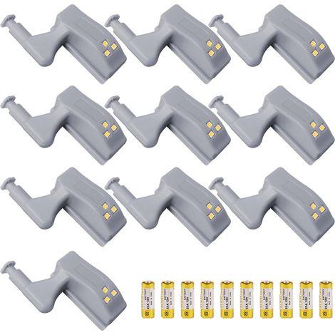 Set of 10 illuminated under-cabinet hinges with motion sensor – Battery-powered LED night light for cabinets, cupboards, and kitchens – Warm and white light options – Easy to install (1/5)