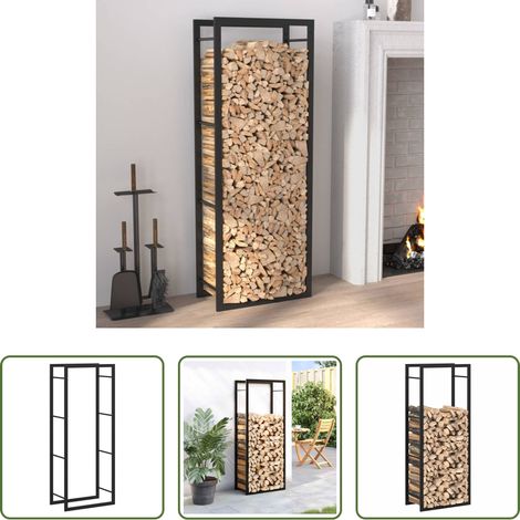 Brennholzhalter - Brennholzregal Mattschwarz 50x28x132 cm Stahl (1/5)
