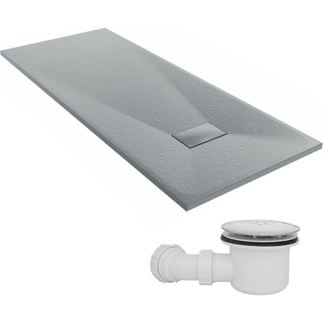 NRG 1700 x 700mm SMC Anthracite Rectangle Slate Effect Bathroom Shower Tray & Fluidmaster Fast Flow Waste Trap (1/5)