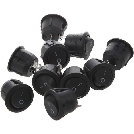 Lot de 10 interrupteurs à bascule ronds noirs 6A/10A 250V (SPST) à enclenchement rapide. (1/5)