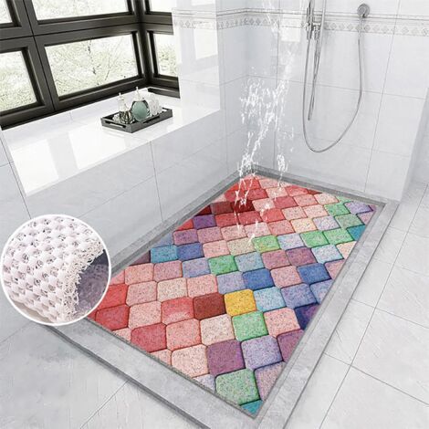 Tapis de douche antidérapant 40x60 cm, doux, confortable et en PVC brillant et tendance avec crochets, haute perméabilité à l'eau (1/4)