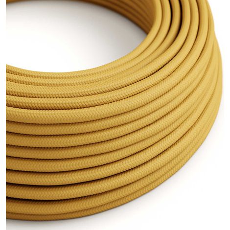 Creative-Cables Cavo elettrico rivestito in tessuto, 2 x 0,75 mm², 50 m, Giallo Senape RM25, Rotondo, effetto seta