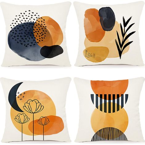 Lot de 4 Housses de Coussins Motif Géométrique Housses de Coussin Décoratives en Coton Lin Taie Oreiller de Canapé Housse De Coussincarré pour Lit Voiture De La Maison Canapé 45x45cm (1/5)