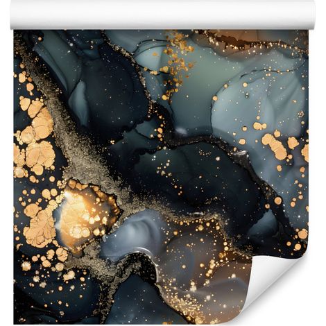 Papier peint marron encre et turquoise pour salon et chambre 50x1000 cm (1/5)