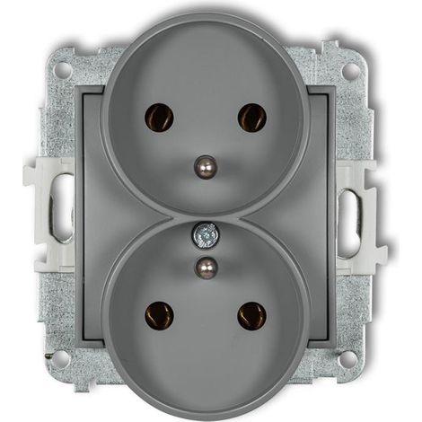 Karlik Mini gris mate - toma doble con toma de tierra - 27MGPR-2z