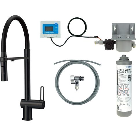 Miscelatore cucina in acciaio con kit filtro acqua e bocca elastica finitura nero - Vora (1/4)