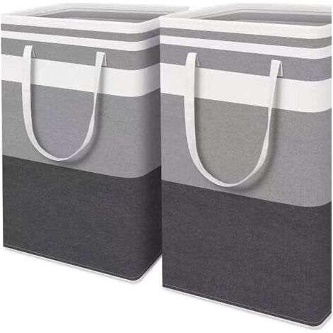 Lot de 2 grands paniers à linge, imperméables, autoportants, pliables avec poignées renforcées, pour buanderie, dortoir universitaire, salle de bain, dortoir (gris, 75 (1/4)