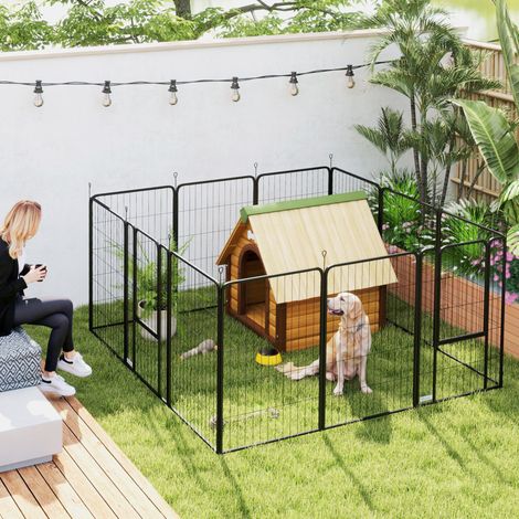 Enclos pour chiens pliable en acier avec piquets pour intérieur et extérieur, 68 x 100 cm, 12 panneaux, noir