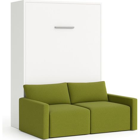 Lit escamotable vertical avec canapé tissu VALENCIA Vert pistache Sans matelas-90x190-Canapé Vert pistache-Structure Blanche (1/5)