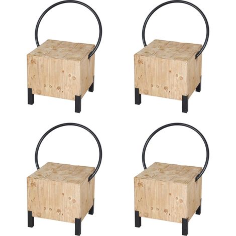 [NON UTILIZZATO] Set 4x sedie sala pranzo soggiorno industriale HHG-601 84x60x50cm legno abete naturale ferro nero (1/5)