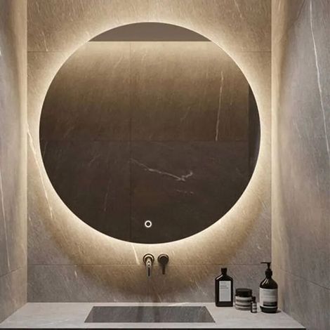 Miroir rond led Lumineuse LED Miroir de maquillage avec capteur tactile,Lumière chaude, 40x40cm (1/4)