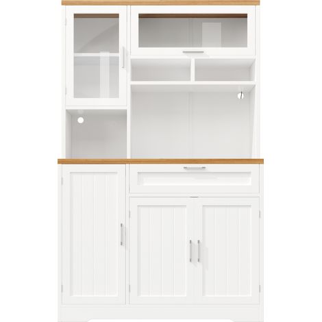 Armario alto de cocina con vitrina LED 104x40x180 cm MDF blanco HOMVRA (1/5)
