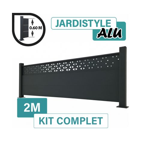 Kit Clôture Aluminium Gris Anthracite 2M - Design Ibiza - Sur Platines - 0,60 mètre (1/2)