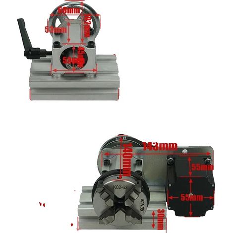 Eje giratorio, mandril de hierro fundido de 65 mm, transmisión de engranajes sincronizados 1:4, motor paso a paso 57, transmisión 6560, peso 3,5 kg. (1/5)