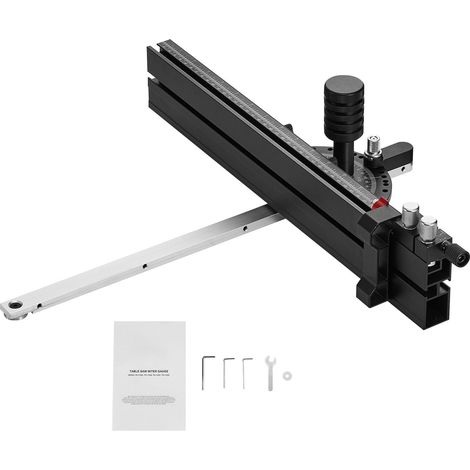 Guide de précision pour scie à table, rainure 19 x 9,5 mm, en aluminium, avec butées d'angle 15 positions, plongeur à ressort réglable et disque amovible, pour travail du bois (128 caractères) (1/5)