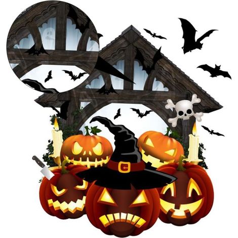 Autocollants PVC Halloween Colorés pour Décoration Murale Citrouille et Chauve Souris Stickers Festifs pour Fête et (1/5)