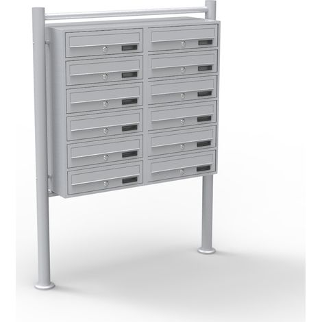 Wiltec Cassetta postale condominiale autoportante 12 posti, grigio, 2 moduli con supporto a terra