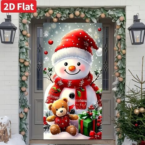 Bannière de porte décorative 90x210 cm en polyester, style élastique, motif sapin de Noël (1/2)