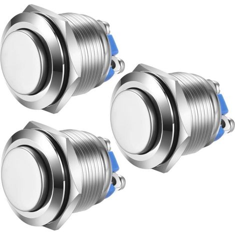 Gebildet 3pcs 19mm 5A 12V/24V/125V/250VAC Bouton Poussoir Momentané Bornes à vis en Acier Inoxydable Bouton étanche à l'eau (Tête Haute)