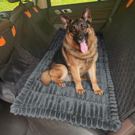 Dog Back Seat Cover - Soft and Non-Slip Bed Mat for Car Back Seat and Dog - Thick - Corduroy - Dark Grey - 63 x 138 cm (1/5)