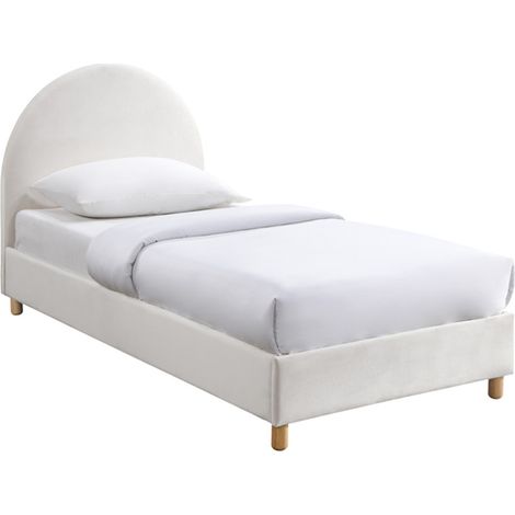 Mobilier Deco – Lit simple en velours blanc écru 90x190 cm – Pieds en bois – Confort optimal pour couchage quotidien – Style contemporain (1/3)
