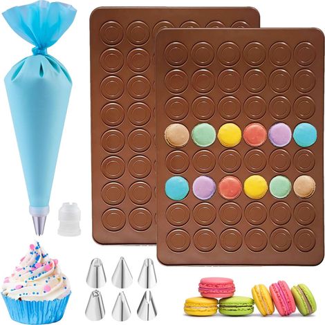 2 Pièce Tapis de Cuisson pour Macarons 39 x 29cm avec Douille 48 Puits Tapis de Cuisson Silicone Patisserie, Antiadhésif Tapis Macarons pour Chocolat, Gâteaux, Biscuits (1/5)