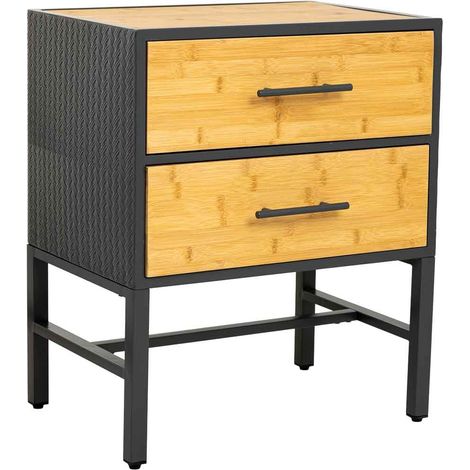 Mesita de noche de metal y madera 2 cajones, negro50x35x60h cm (1/5)