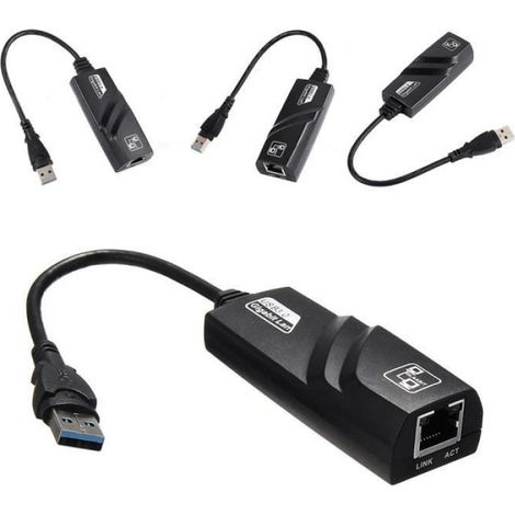 Adaptateur Ethernet USB 3.0 - CPRORPO - Gigabit RJ45 - 10/100/1000Mbps - 3 ports USB 3.0 - Noir (1/4)