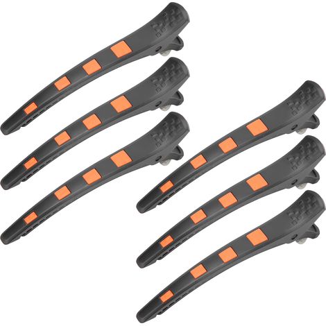 Lot de 6 pinces à cheveux bec de canard pro, coiffure salon, séparation mèches, outil de coiffage orange, portable et pratique. (1/5)