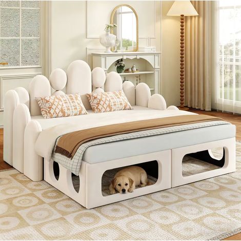 lit adulte 180x200 double velours beige multifonction HAVRYA (1/5)