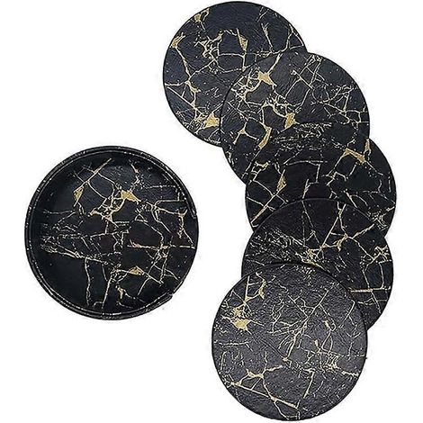 Lot de 6 sous-verres ronds en similicuir effet marbre, avec poignée, pour tasses à café et à thé. Décoration idéale pour la table de cuisine.