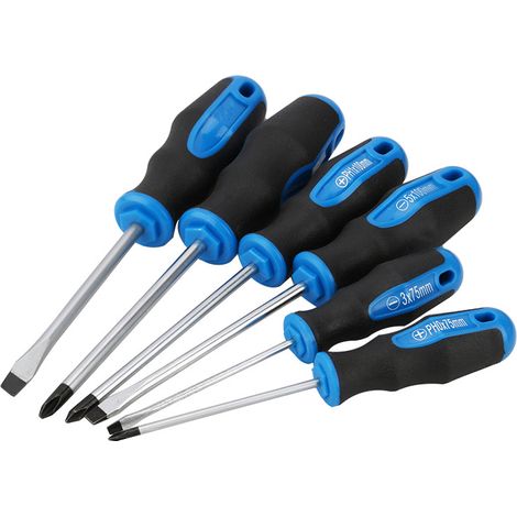 Jeu de 6 tournevis plats et cruciformes avec pointe magnétique, poignée de coussin professionnelle 6 pièces