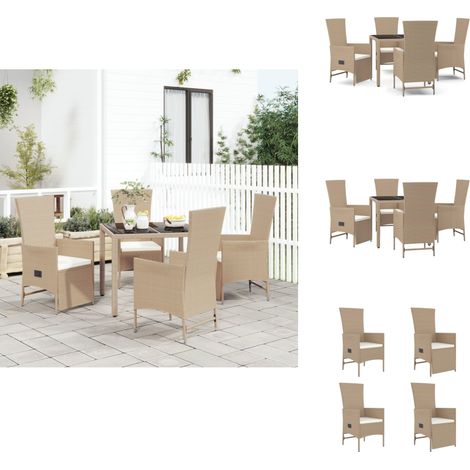 5-tlg. Garten-Essgruppe mit Kissen Beige Poly Rattan - Gartenmöbel - Outdoor Möbel - Essgruppe - Gartenset - Rattan Gartenmöbel (1/5)