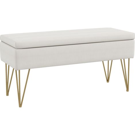 Banco tapizado con almacenaje de tela efecto lino blanco crema 100 x 40 x 49 cm (1/5)